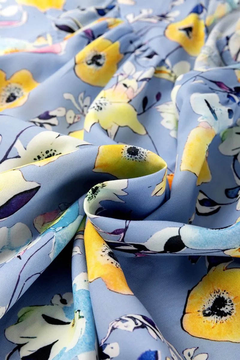 Sky Blue Flutter Sleeve V Neck Floral Top for Women - Love Salve